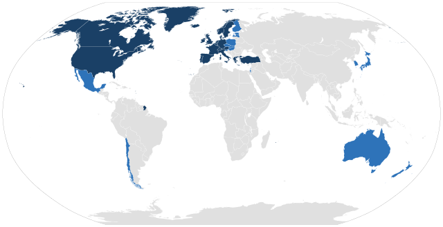 A map of OECD countries described in the preceding paragraph.
