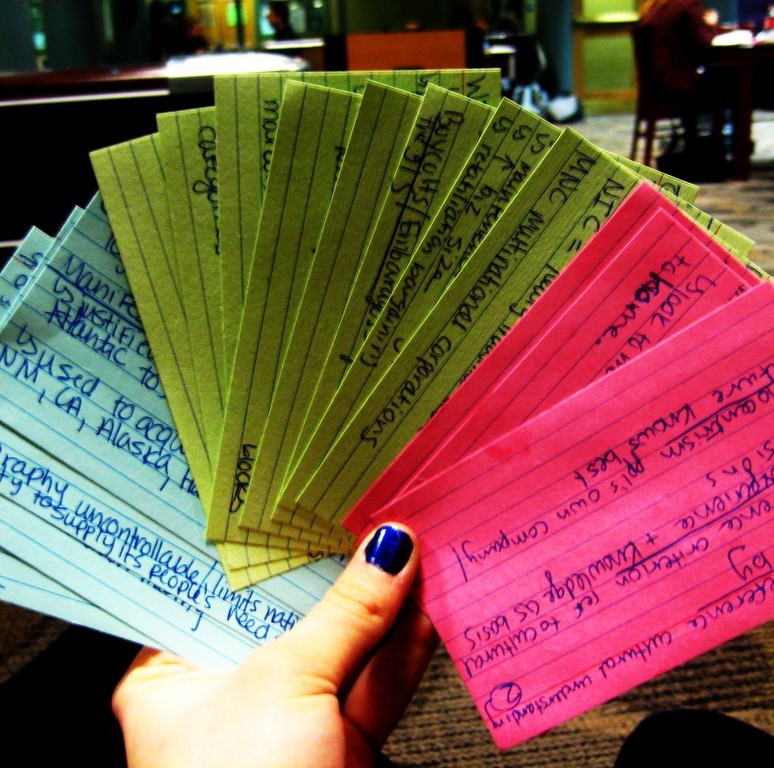A collection of color-coded flashcards.
